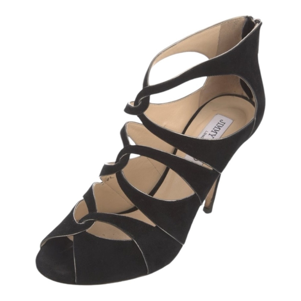 Jimmy Choo Leash Suede Sandals Heels Black 39 9